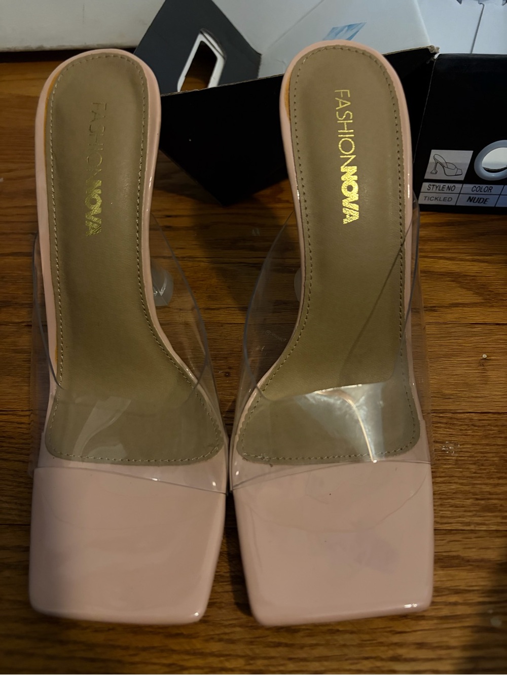 Fashion Nova Pale Pink Clear Strap Square-Toe Mule